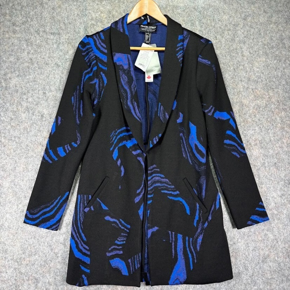Frank Lyman Black Blue Knit Jacket Blazer Open Women's Sz 8 Y2K Abstract VTG NWT